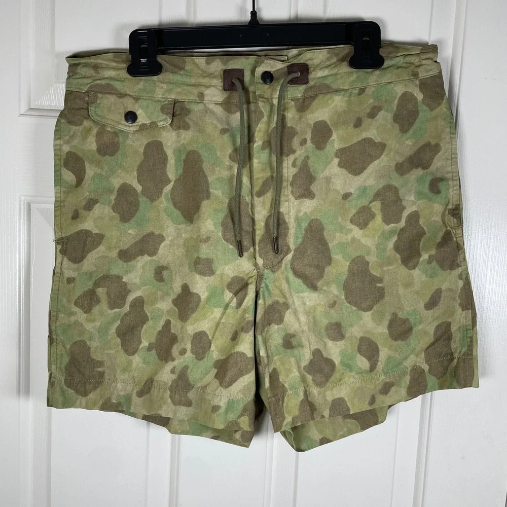 RRL Ralph Lauren Frog Skin Camo Swim Trunks Mens 34 Green Military Shorts 6